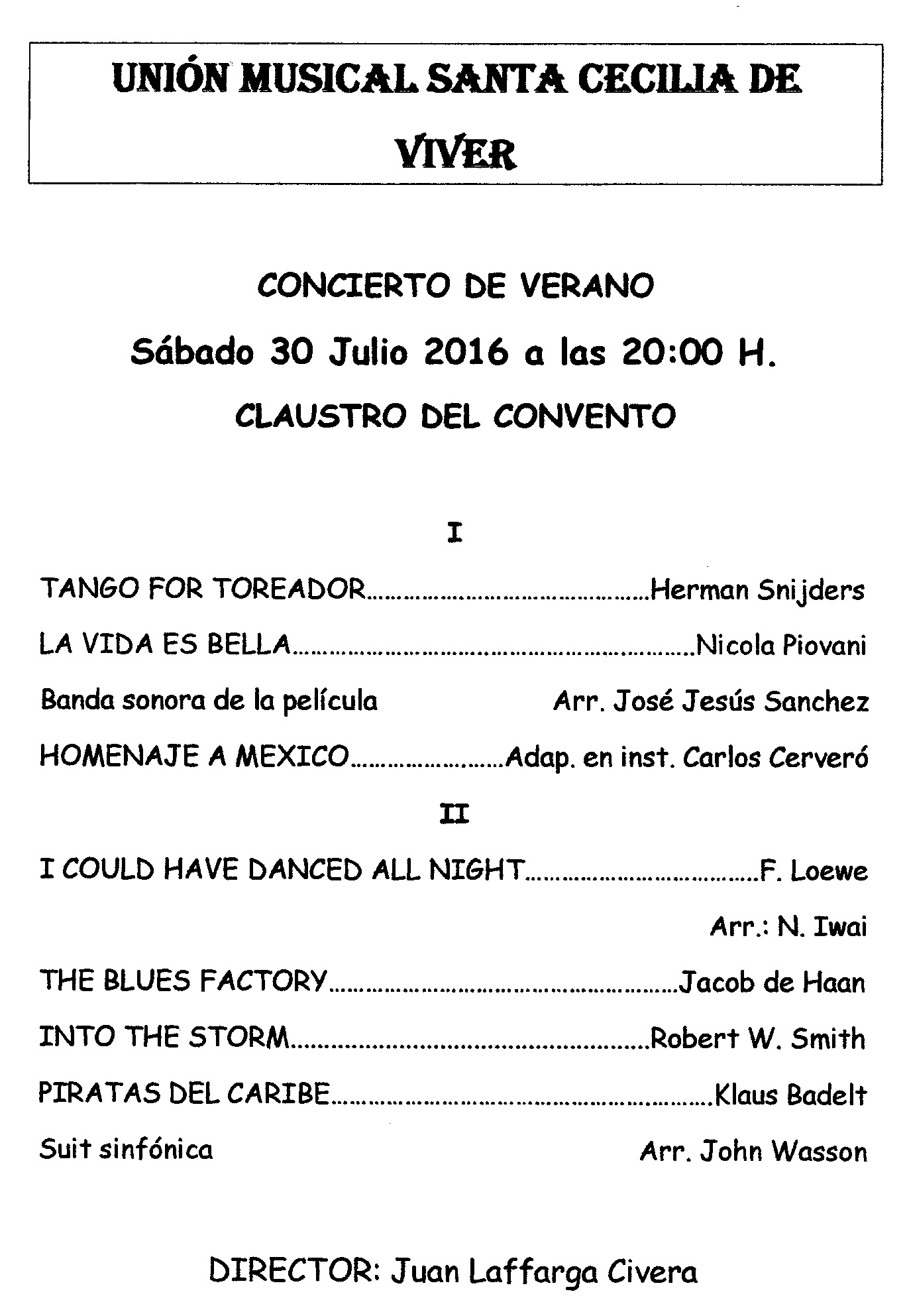 Concierto Verano 2016 Viver Programa